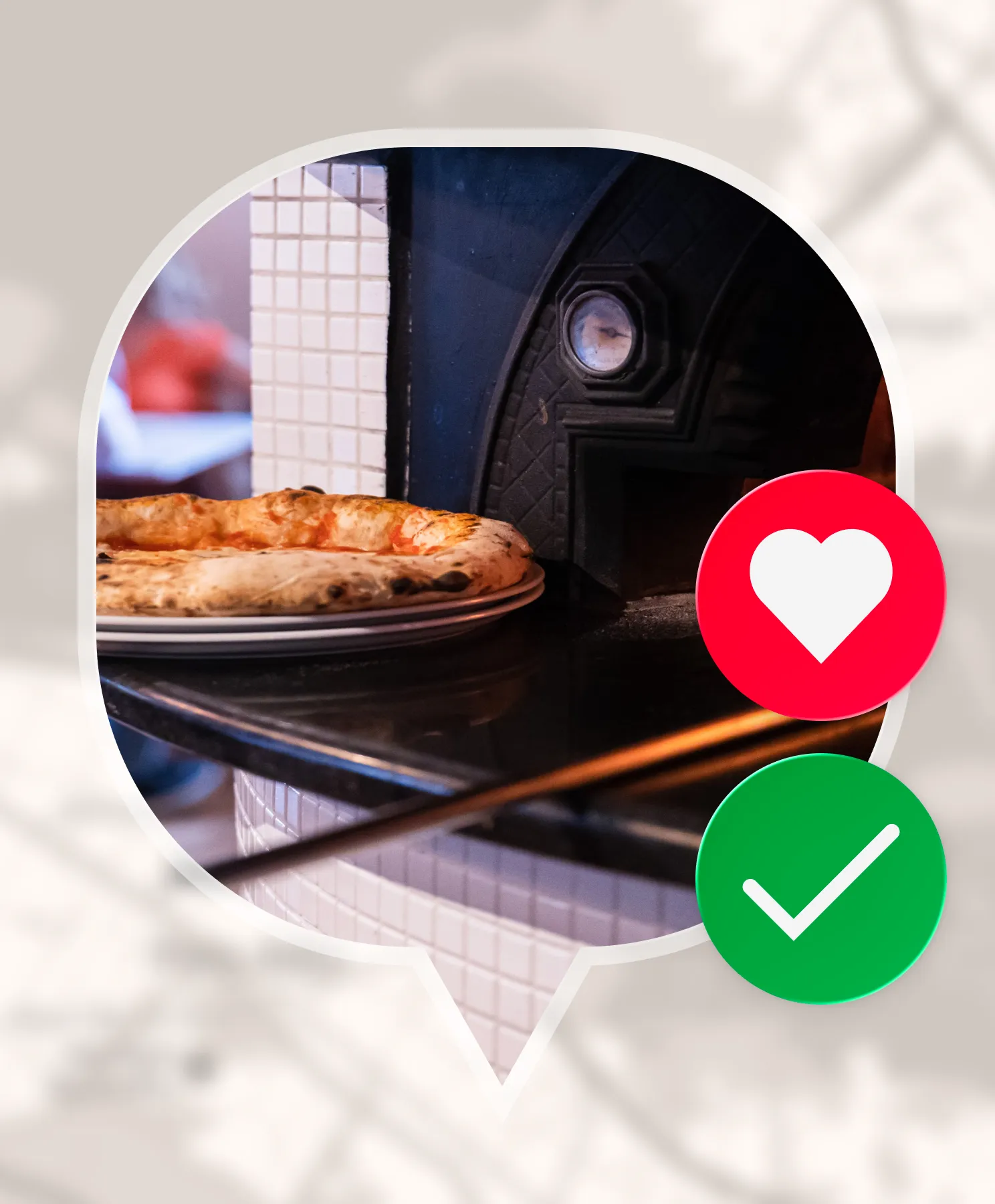 App screenshot showing hand-picked pizzeria with verified badge